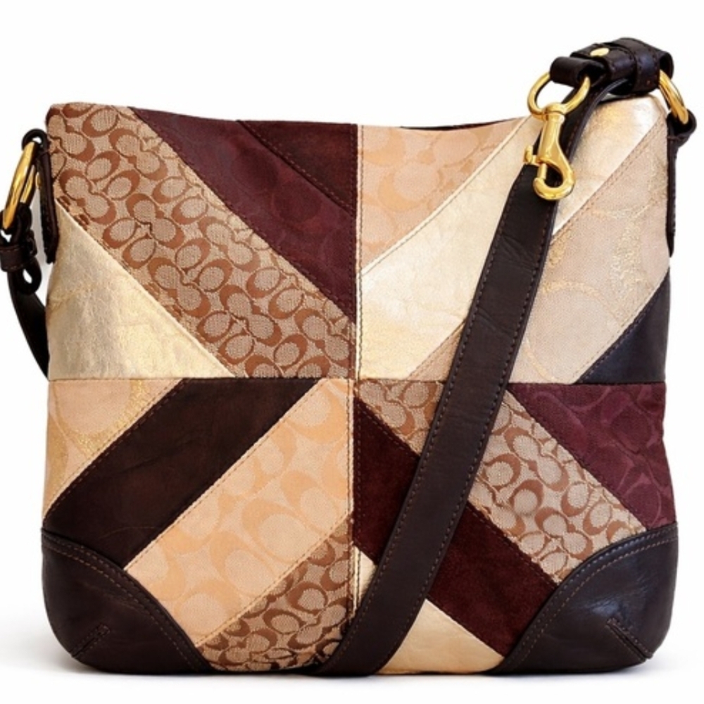 Coach Chevron Suede Multicolor Patchwork Shoulder… - image 1
